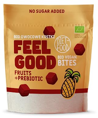 Diet-Food Feel Good Vegan Snacks Bites Bio-Fruchtwürfel - 100% Obst - Fitness Gesund Snack - Zuckerfreie Süssigkeiten Snacks - Healthy Veganer Snack Obstwürfel Dattelpaste mit Ananas - 120 g