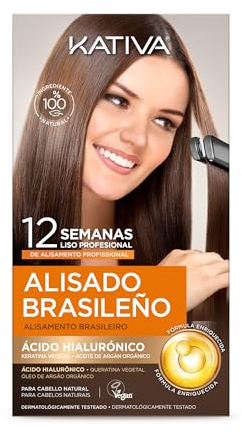 Kativa Kit Alisado Brasileño - Nueva fórmula con ácido hialurónico - Tratamiento Alisado Profesional en casa - Hasta 12 Semanas de duración - Alisado Keratina - Fórmula vegana - Fácil de aplicar