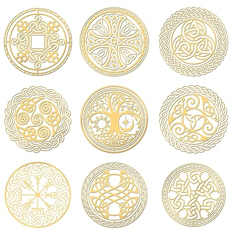 OLYCRAFT 9 Stück 4x4cm Keltische Symbol Aufkleber Kreuzknoten Aufkleber Selbstklebende Goldene Metallaufkleber Dreifach Spiralförmige Metallaufkleber Für Sammelalben DIY Basteln Telefondekoration