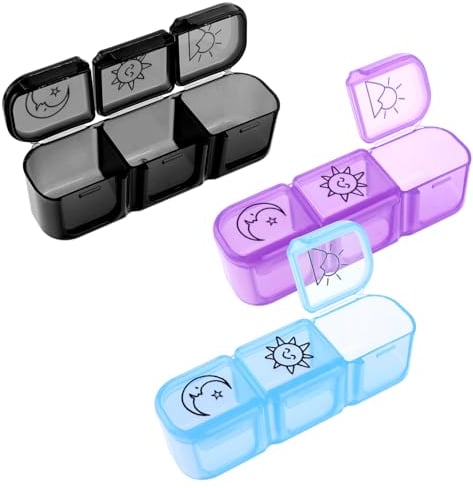 WLLHYF 3 Stuck Tablettenbox Pillendose Morgens Mittags Abends 3 Fächer Pillen-Organizer Box Kleine Tragbare Medikamenten-Organizer Vitaminbehälter für Outdoor-Reisen Camping