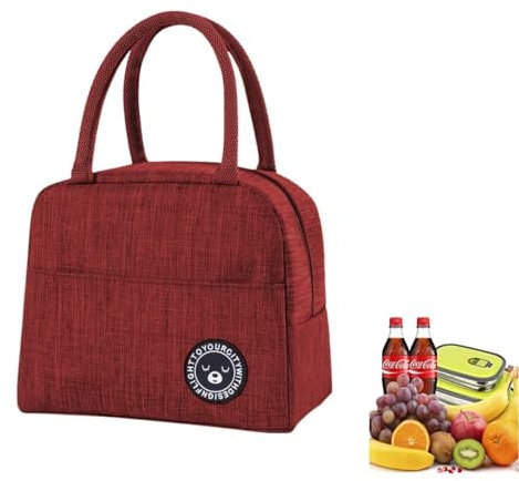 Narunii Borsa Termica Porta Pranzo,Piccola Borsa Frigo Termica,Borsa Frigo Donna e Uomo Borsa Pranzo Portatile per Lavoro,Ufficio,Scuola,Picnic,Viaggi (Stile 3-Vino Rosso)