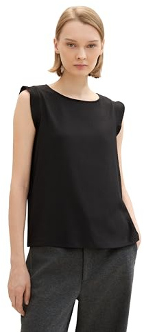 TOM TAILOR Denim Damen Basic Top mit kurzen Volantärmeln, deep Black, XL