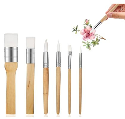 Set of 6 Artist Paint Brushes, Wooden Paint Brushes and Round Flat Pointed Tip Painting Brushes, Thin, Craft, Gouache, and Watercolour Brushes for Fine Detail Artwork