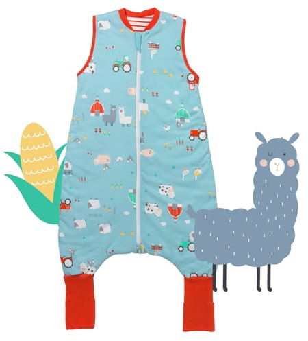 schlummersack Bio Baby Schlafsack mit Füßen Sommer 1 Tog 60 cm dünn Bauernhof | Schlafsack mit Beinen und verlängerten Bündchen für eine Körpergröße von 60-70cm | Schlafsack Baby 100% Bio Baumwolle