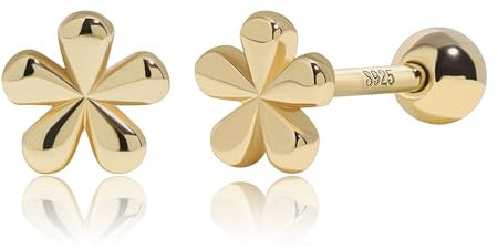 Meissa Floral Screw Back Stud Earrings for Teen Girls Women Kids 925 Sterling Silver Hypoallergenic Sleep on Ball Back Earrings Rose Gold Plated Piercing Earrings, Gold