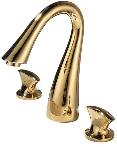 Robinet Salle de Bain Laiton 2 Poignées, Mélangeur de Lavabo 3 Trous Chauds et Froids, Robinet Divisé G1/2,or