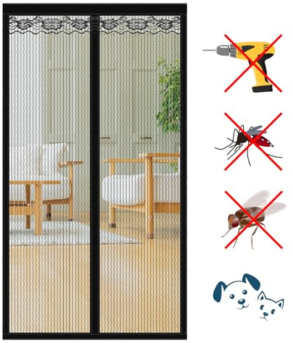 TGFIX Fliegengitter Tür Magnet Insektenschutz Vorhang Ohne Bohren Mückengittertür 90x210cm Mückengitter Magnetvorhang Schwarz Fliegenvorhang für Balkontür Wohnzimmer Kellertür Terrassentür