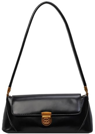 Quirkademy Schultertasche aus PU Leder, Achseltasche Handtasche Klein für Damen Mädchen, Y2K Shoulder Bag Vintage Handtasche Damen, Umhängetasche für Reise Büro Geschenk - Schwarz