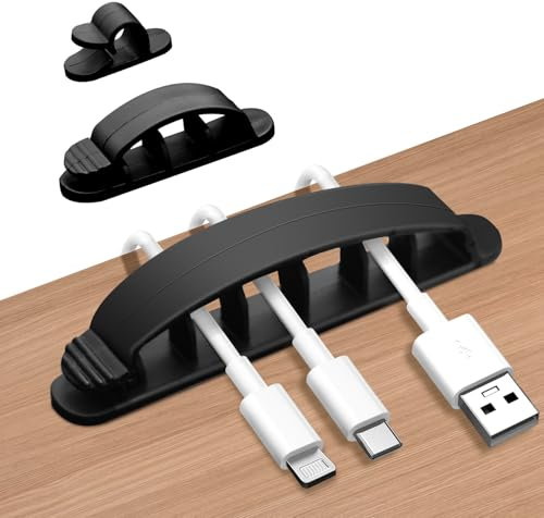 shinfly 10-Pack Cable Management Clips Black, Self Adhesive Cable Organiser Wire Clips, Cable Tidy Hooks Cord Holder for TV PC Laptop Ethernet Cable Desktop Home Office