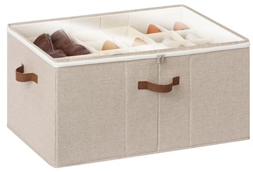 StorageWorks Faltbarer Schuh Organizer für Schrank, Extragroße Schuhaufbewahrungsbox für bis zu 24 Paar, Stabiler Schuhkarton aus Stoff mit verstellbaren Trennwänden, Mischung aus Braun und Beige