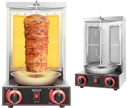 Dönergrill, Vertikalgrill Edelstahl, Gyrosgrill Rotissiere, Hähnchengrill, 360° Tischgrill für LPG, Drehgrill für Familienfeiern, Grillpartys, Camping im Freien (3000W, Max.12kg)