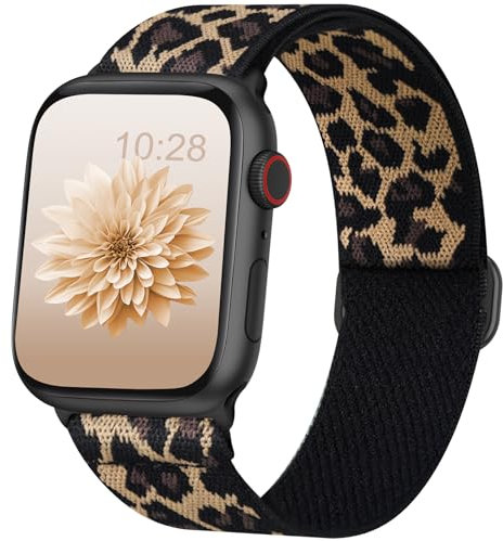 DigiHero Compatible with Apple Watch Straps 38mm 40mm 41mm 42mm 44mm 45mm 46mm 49mm, Adjustable Elastic Stretchy Nylon Sport Solo Loop Replacement Straps for iWatch Series 10/9/8/7/SE/Ultra Leopard S