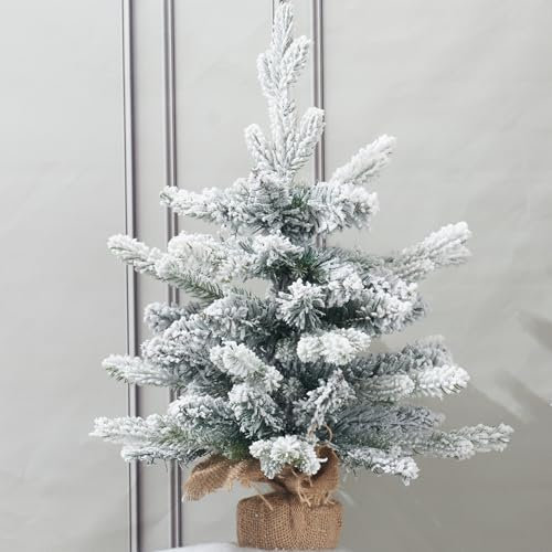 Diahom Árbol de Navidad artificial de mesa, mini árbol de pino de Navidad verde nevado de 18 pulgadas para mesa, escritorio, decoración navideña del hogar