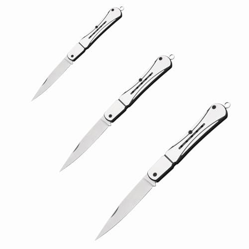 3 piezas multiherramienta de acero inoxidable sin bloqueo herramienta de corte multifunción plegable cuchillo de bolsillo cuchillo EDC con llavero adecuado para acampar, senderismo, caza y pesca, etc.