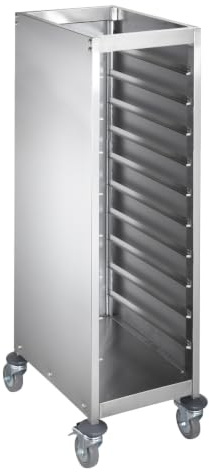 GastroHero Tablettwagen, geschlossen, 10 Tabletts, Edelstahl TWG10-GN1/1 | passend für 10x GN 1/1 oder 20x GN 1/2, Abstand zwischen den Schienen 130 mm, 4 Lenkräder Ø 100 mm, davon 2 Räder mit Bremse