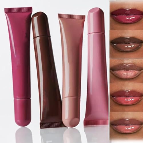Riroenst 4 Colors Peptide Lip Tint, Hydrating Tinted Lip Oil, Nourishing Lip Care, Long Lasting Hydrating Lip Gloss Makeup