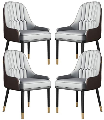 BAKULI Küchen Esszimmerstühle 4er Set Mikrofaser Ledersessel Wohnzimmer Lounge Thekenstühle Robuste Metallbeine Aus Karbonstahl(Light Gray Coffee)