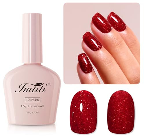 Imtiti Glitter Gel Nail Polish - Red Glitter Gel Polish, LED UV Shimmer Sparkle, Christmas & Fall Winter DIY Nail Art Starter Kit, Salon Quality, 10ML