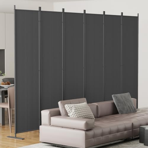 Helios&Hestia 6-Panel 6 ft Tall Indoor Folding Room Divider, Portable Privacy Screen, Freestanding Partition Separator, Temporary Wall Separation for Bedroom, Office, 120 W X 71 H, Dark Grey