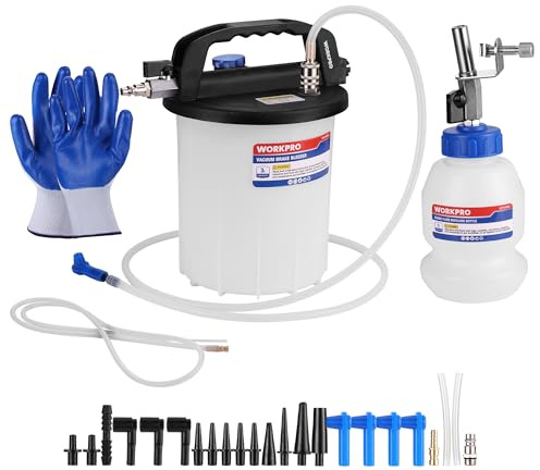 WORKPRO 3L Vacuum Brake Bleeder Kit, Pneumatic Brake Bleeder for One Person, with 1L Brake Fluid Refill Bottle, 22 Adapters, Air Coupler & Gloves, Brake Bleeding Tool for Various Vehicles, Motorcycles