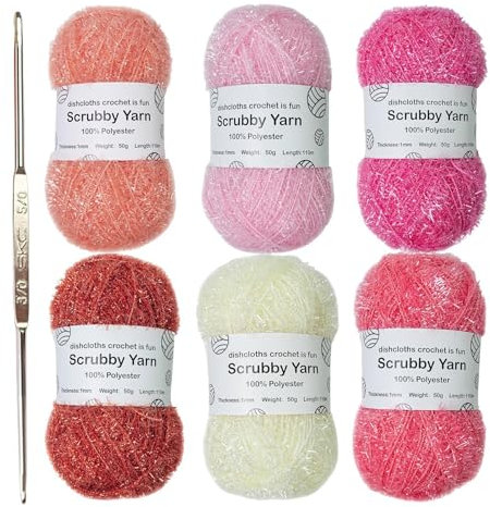 Scrubby Shine Yarn, Cotton Yarn Dishcloth Craft Yarn, Assorted Colors Scrubby Yarn Bundle, Exquisite Crocheting Weaving Yarn, Soft and Durable Cotton for Knitting and Crochet Projects
