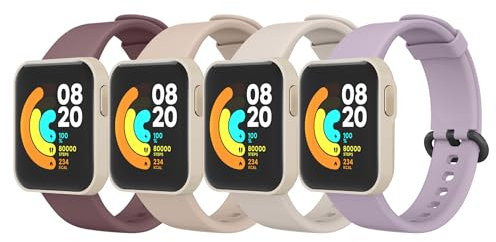 Wamne 4 Pièces Bracelet Sport Silicone pour Xiaomi Mi Watch Lite, Violet+Lavande+Lumière stellaire+Milktea