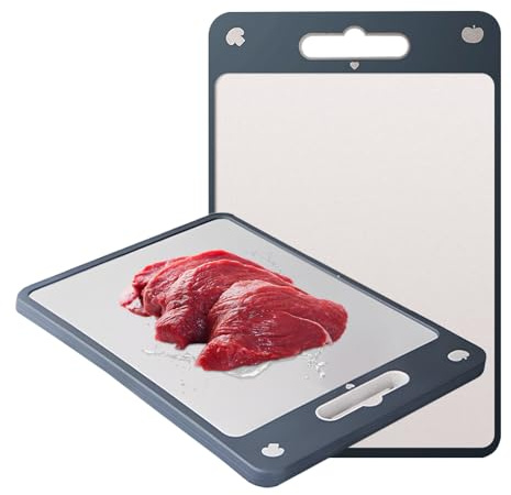 DOKKOME Schneidebrett edelstahl kochbrett beidseitig Hackbretter für fleisch brett küche cutting board chopping board mit handlicher Griff M