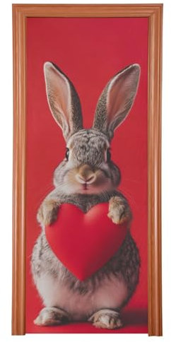 Grckit Housse de Porte en Tissu Extensible imperméable pour Porte d'entrée - Décoration de Porte intérieure ou extérieure - Motif Lapin - 81,3 x 200,7 cm