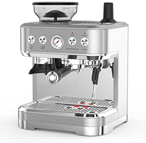 Aptliton Bean to Cup Coffee Machine - Coffee Maker with Grinder and Milk Frother, 15 Bar Italian Pump - Barista Express with 2 Capacity Options for Espresso, Cappuccino & Latte (Gray)