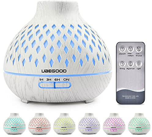 NICEWAT 400ml Duftöl Diffuser, Ultraschall Luftbefeuchter Duftöl Diffuser, Diffusor für Ätherische Öle mit 4 Timer, Aromatherapie Diffusor mit Fernbedienung und 7 Farben LED für Schlafzimmer Yoga Büro