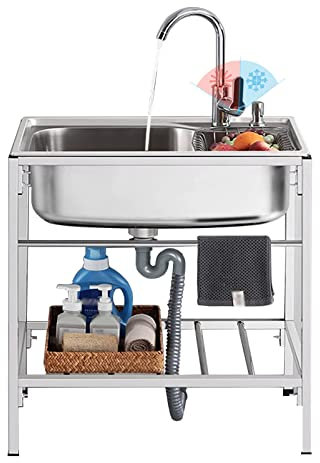 KÜCHENSPÜLE Edelstahl Wäscherei Utility Waschbecken Freistehendes Waschbecken mit einer Schüssel 304 Edelstahl für Garage, Restaurant, Innenbereich Außenküche Waschbecken