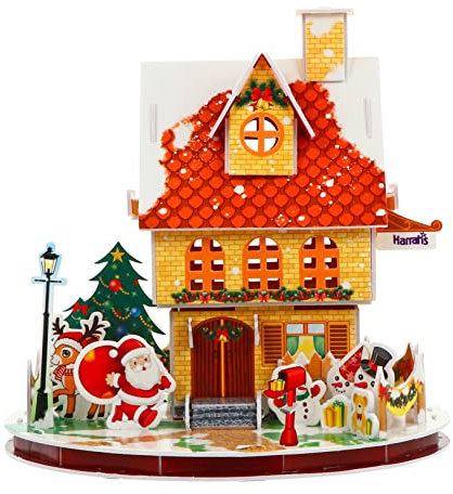 Warmhm 1 Set 3d Christmas House Puzzle 3d Jigsaw Christmas Decorations No Battery Diy Toy