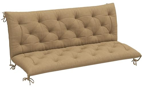 Outsunny 3 Seater Bench Pad, Garden Chair Cushion with Back and Ties for Indoor and Outdoor Use, 98 x 150 cm, Khaki