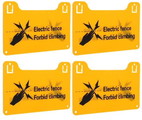 LAPYAPPE 4Pièces Panneaux Avertissement Électrique Lot de Étiquettes de Clôture Haute Tension Signalisation Escalade Plastique pour Sécuriser Murs et
