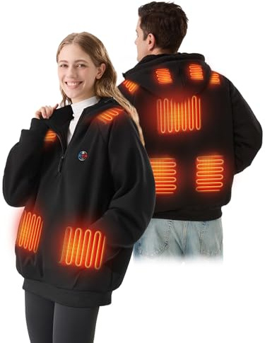 DR.PREPARE Felpa con Cappuccio Riscaldata Uomo Donna con Batteria 16000 mAh, 9 Zone di Calore, Max 8H, Gilet Riscaldato Foderato in Pile Ultra Spessa per Campeggio Pesca Sci