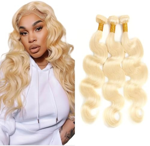 Tuheerst #613 Bleach Blonde Color Human Hair Bundles Body Wave Double Weft Weave Remy Raw Hair Human Hair Extension For Woman 3 Bundles Total 150g 12 14 16 Inch