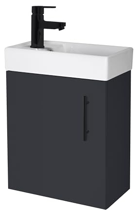Balterley Wall Hung Vanity Basin 400mm Satin Soft Black & Matt Black Handle