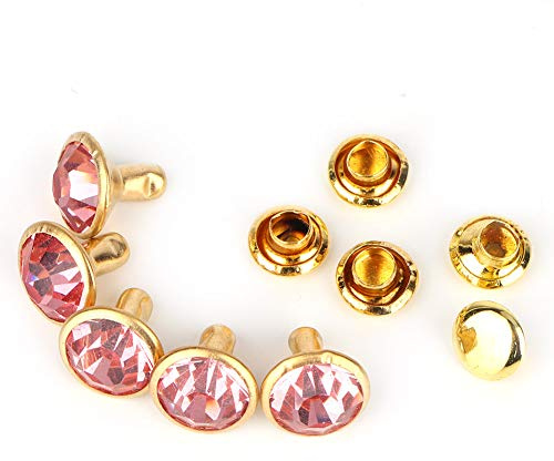 Akozon Nieten, Ohrstecker, Basteldekoration – 10 Stück, Dekorative Nieten, Lederhandwerksverzierungen mit Akzenten (Goldrand + rosa Diamant)