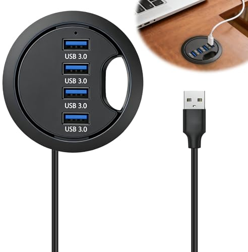 Hub USB 3.0, 60 mm, dockstation da scrivania con 4 porte USB 3.0, hub da incasso per PC desktop, passacavo per PC, laptop, monitor, audio, 4 x 3.0, passacavo