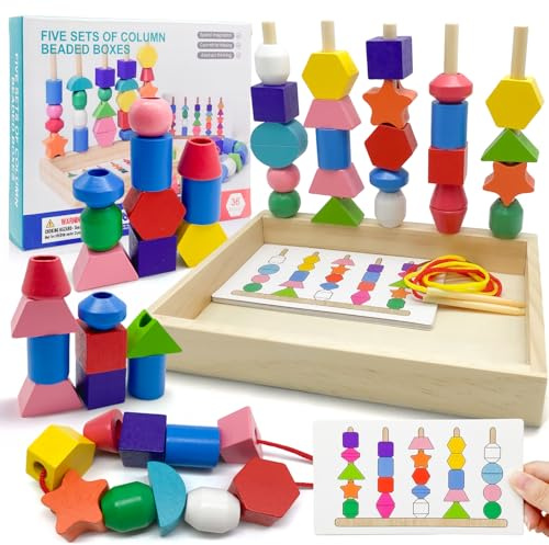 Yeefunjoy Holz Montessori Spielzeug, Holz Stapelspiel Feinmotorik Fädelspiel Sortierspiel für Kinder, Stapelspiel Lernspiele Motorikspielzeug Geschenk ab 2 3 4 Jahr Junge Mädchen Baby Kinderspielzeug