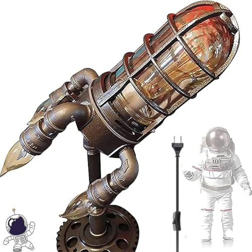 LOGT Steampunk Lampe Vintage Industrial Wasserrohr Lampe Tischlampe Wasserrohr Leuchte E27 Innen Tischleuchte mit Stecker Kabel und Schalter Nachttischlampe Eisen Retro für Vintage Möbel