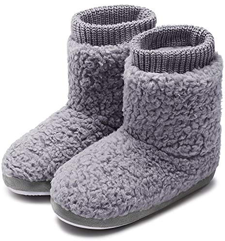 MIXIN Women's Comfort Warm Faux Fleece Fuzzy Ankle Bootie Slippers Plush Lining Slip-on House Shoes Anti-Slip Sole Indoor/Outdoor