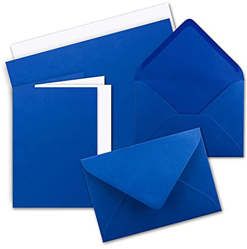 25 x Faltkarten-Set DIN A5 - Royal-Blau/Königs-Blau inkl. Umschlägen DIN C5 und passenden Einlegeblättern in Weiß - blanko Klappkarten 14,8 x 21 cm