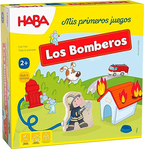 Haba 304060 304060-Meine ersten Feuerwehr | spannendes Gedächtnisspiel für 1-4 Spieler ab 2 Jahren | Die Spielebox Wird zur spielbaren Feuerwehrstation, bunt