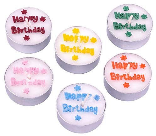 Pajoma Geburtstagsteelicht aus Parafin mit Aufschrift ''Happy Birthday, 6er Set