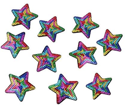 Yalulu 10 Stück Regenbogen Stern Pailletten Patches Aufnäher Aufbügler Applikation Zum aufbügeln Patches Bügelbild Stickerei Aufnäher Aufbügler Patch