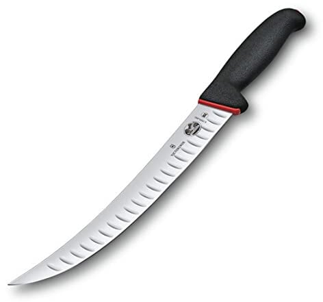 Victorinox Fibrox Dual Grip Schlachtmesser, Swiss Made, Kullenschliff, gebogene, schmale Klinge, schwarz