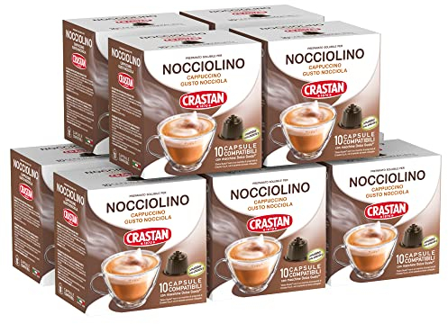 CRASTAN 1870, 100 Capsules, 10 Boîtes de 10 Capsules Noisette, Capsules Compatibles avec Dolce Gusto, Préparation Soluble pour Cappuccino au Goût de Noisette, Sans Gluten, 100% Made in Italy