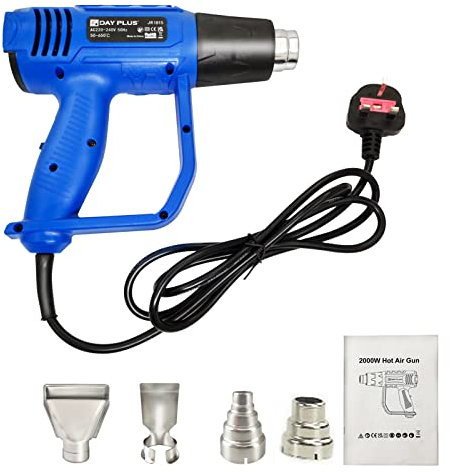 Heat Gun, 2000W Dual Temperature Settings 300℃ or 600℃, Lightweight 2m Corded Hot Air Gun with 4 Nozzles for Remove Paint, Varnish, Crafts, Dissolve Adhesives, Shrink PVC, DIY Projects (Blue)