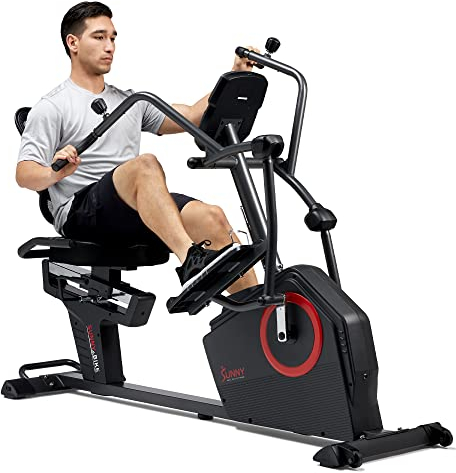 Sunny Health & Fitness Elektromagnetisches Liege-Crosstrainer-Übungs-Ellipsenfahrrad mit Armtrainern, SunnyFit®-App-Konnektivität – SF-RBE4886SMART